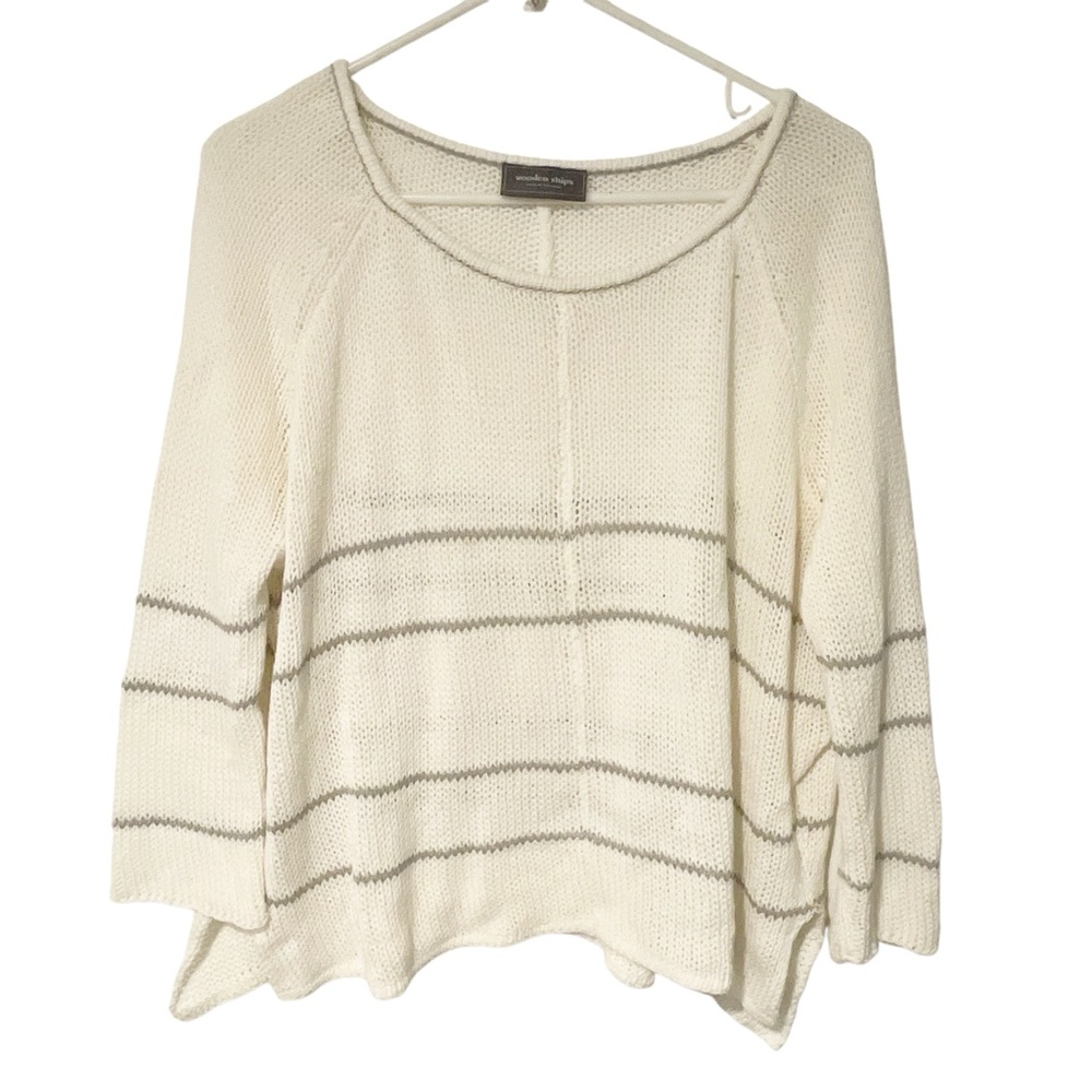 Wooden Ships Womens Size Medium/Large White Striped Boxy Sweater Coastal Grandma